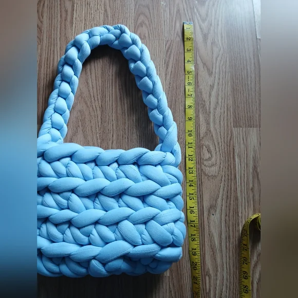 Chunky Knit Blue Handbag - Picture 3 of 8